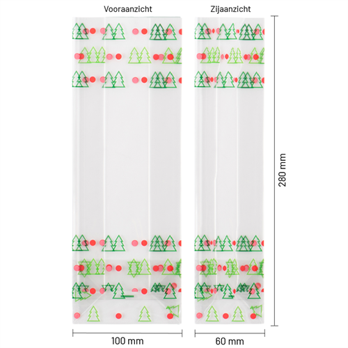 Blokbodemzakjes transparant bedrukt 'kerst' 100 + 60 x 280 mm - per 100 stuks-3