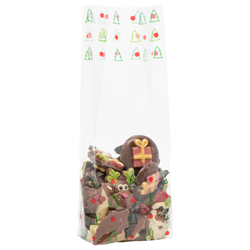 Blokbodemzakjes transparant bedrukt 'kerst' 100 + 60 x 280 mm - per 100 stuks