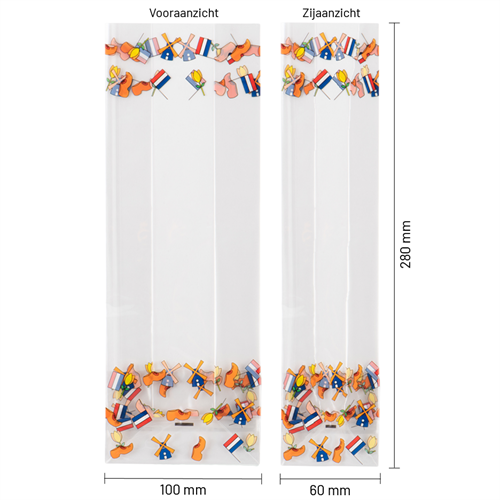 Blokbodemzakjes transparant bedrukt 'Nederland' 100 + 60 x 280 mm - per 100 stuks-3