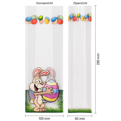 Blokbodemzakjes transparant bedrukt 'Pasen' 100 + 60 x 280 mm - per 100 stuks-3
