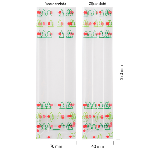 Blokbodemzakjes transparant bedrukt 'kerst' 70 + 40 x 220 mm - per 100 stuks-3