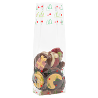 Blokbodemzakjes transparant bedrukt 'kerst' 70 + 40 x 220 mm - per 100 stuks
