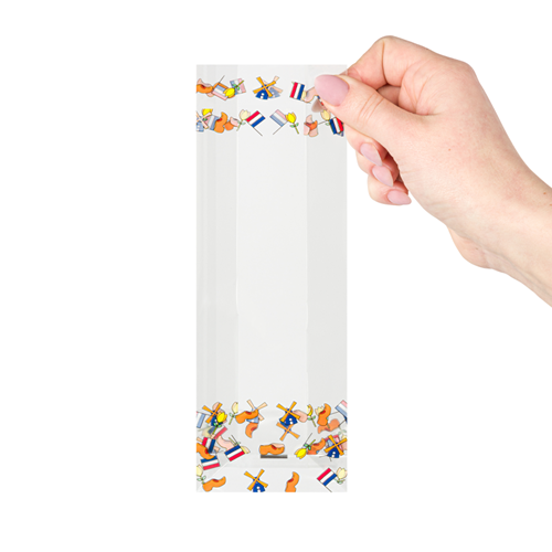 Blokbodemzakjes transparant bedrukt 'Nederland' 70 + 40 x 220 mm - per 100 stuks-2