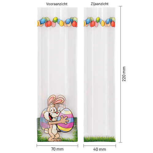 Blokbodemzakjes transparant bedrukt 'Pasen' 70 + 40 x 220 mm - per 100 stuks-3