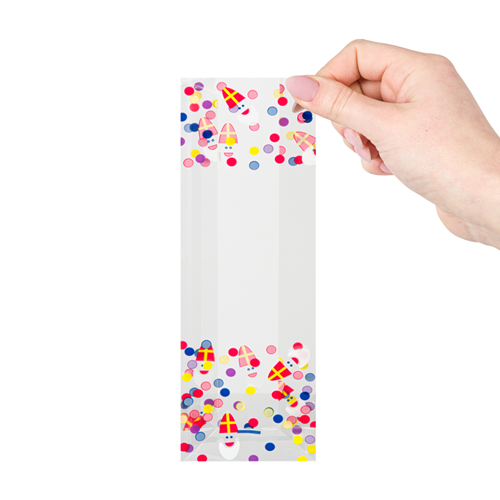 Blokbodemzakjes transparant bedrukt 'Sinterklaas' 70 + 40 x 220 mm - per 100 stuks-2