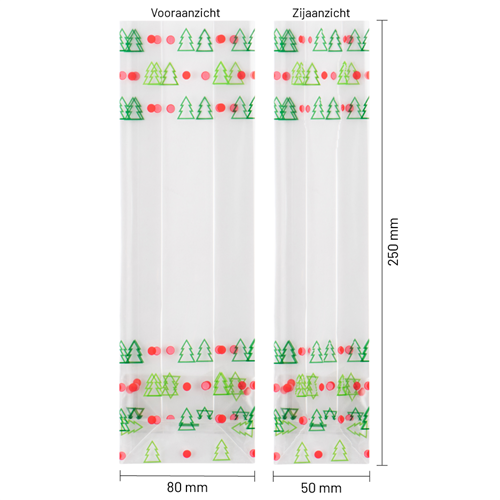 Blokbodemzakjes transparant bedrukt 'kerst' 80 + 50 x 250 mm - per 100 stuks-3