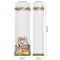 Blokbodemzakjes transparant bedrukt 'Pasen' 80 + 50 x 250 mm - per 100 stuks-3