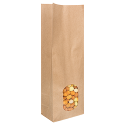 Blokbodemzakjes kraftpapier met venster 105 + 65 x 300 mm - per 100 stuks