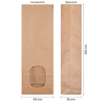 Blokbodemzakjes kraftpapier met venster 105 + 65 x 300 mm - per 100 stuks-1