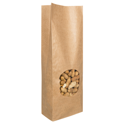 Blokbodemzakjes kraftpapier met venster 130 + 70 x 360 mm - per 100 stuks