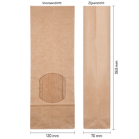 Blokbodemzakjes kraftpapier met venster 130 + 70 x 360 mm - per 100 stuks-1