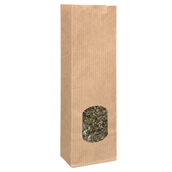 Blokbodemzakjes kraftpapier met venster 55 + 30 x 175 mm - per 100 stuks