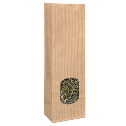 Blokbodemzakjes kraftpapier met venster 55 + 30 x 175 mm - per 100 stuks
