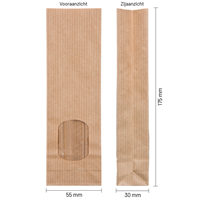 Blokbodemzakjes kraftpapier met venster 55 + 30 x 175 mm - per 100 stuks-1