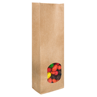 Blokbodemzakjes kraftpapier met venster 70 + 40 x 205 mm - per 100 stuks
