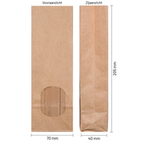 Blokbodemzakjes kraftpapier met venster 70 + 40 x 205 mm - per 100 stuks-1