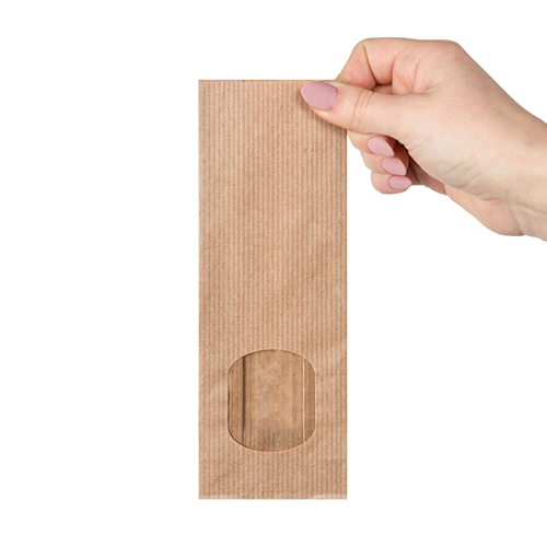 Blokbodemzakjes kraftpapier met venster 70 + 40 x 205 mm - per 100 stuks-3