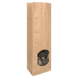 Blokbodemzakjes kraftpapier met venster 80 + 50 x 250 mm - per 100 stuks