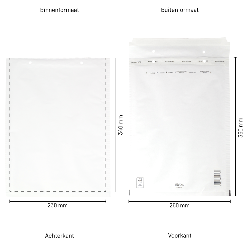 Ampère preambule Boren Luchtkussen Enveloppen A4 - 230 x 340 mm Wit | Blok Packaging
