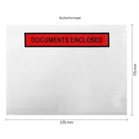Paklijst enveloppen 225 x 165 mm (A5) plastic - Documents Enclosed - per 1000 stuks-1