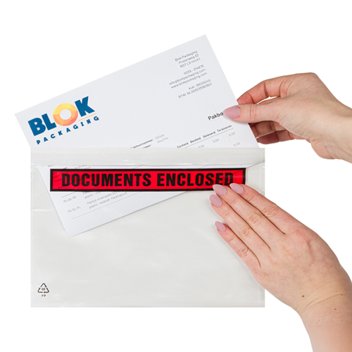 Paklijst enveloppen 225 x 165 mm (A5) plastic - Documents Enclosed - per 1000 stuks-2