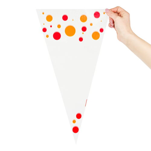 Puntzakken transparant bedrukt 'stippen oranje/rood' 250 x 460 mm - per 250 stuks-3