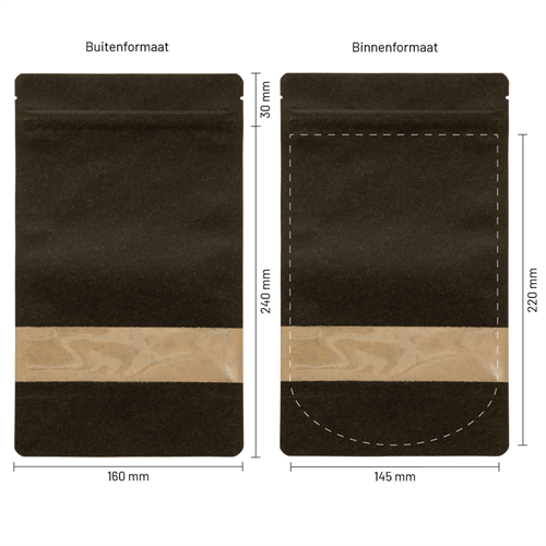 Stazakken kraftpapier zwart met venster 160 x 240 mm (750 ml) - per 100 stuks-3
