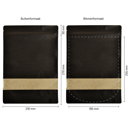 Stazakken kraftpapier zwart met venster 210 x 270 mm (2000 ml) - per 100 stuks-3
