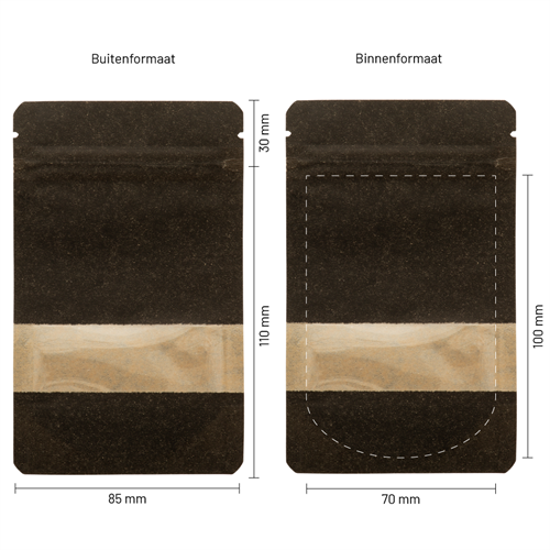 Stazakken kraftpapier zwart met venster 85 x 110 mm (100 ml) - per 100 stuks-3